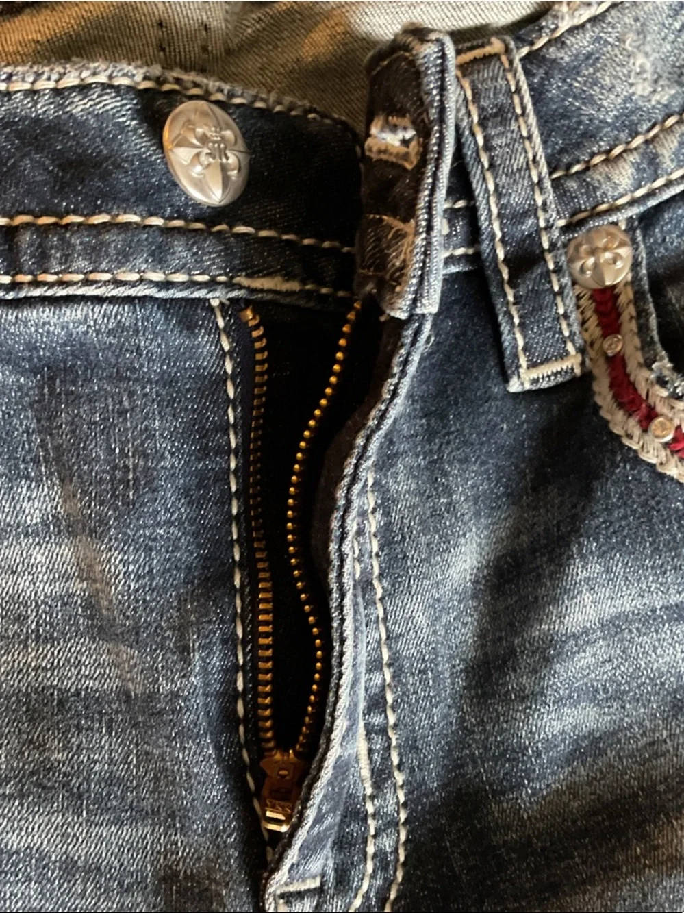 Miss Me Ankle Skinny Embellished USA Red White Blue Bling Jeans 32 Patriotic - Picture 5 of 13